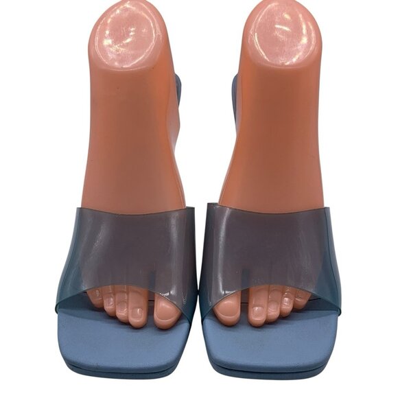 Steve Madden Lipa Square Open Toe Slip-On Spool Heels Mules Sandals Sz 10 Blue - Picture 6 of 15